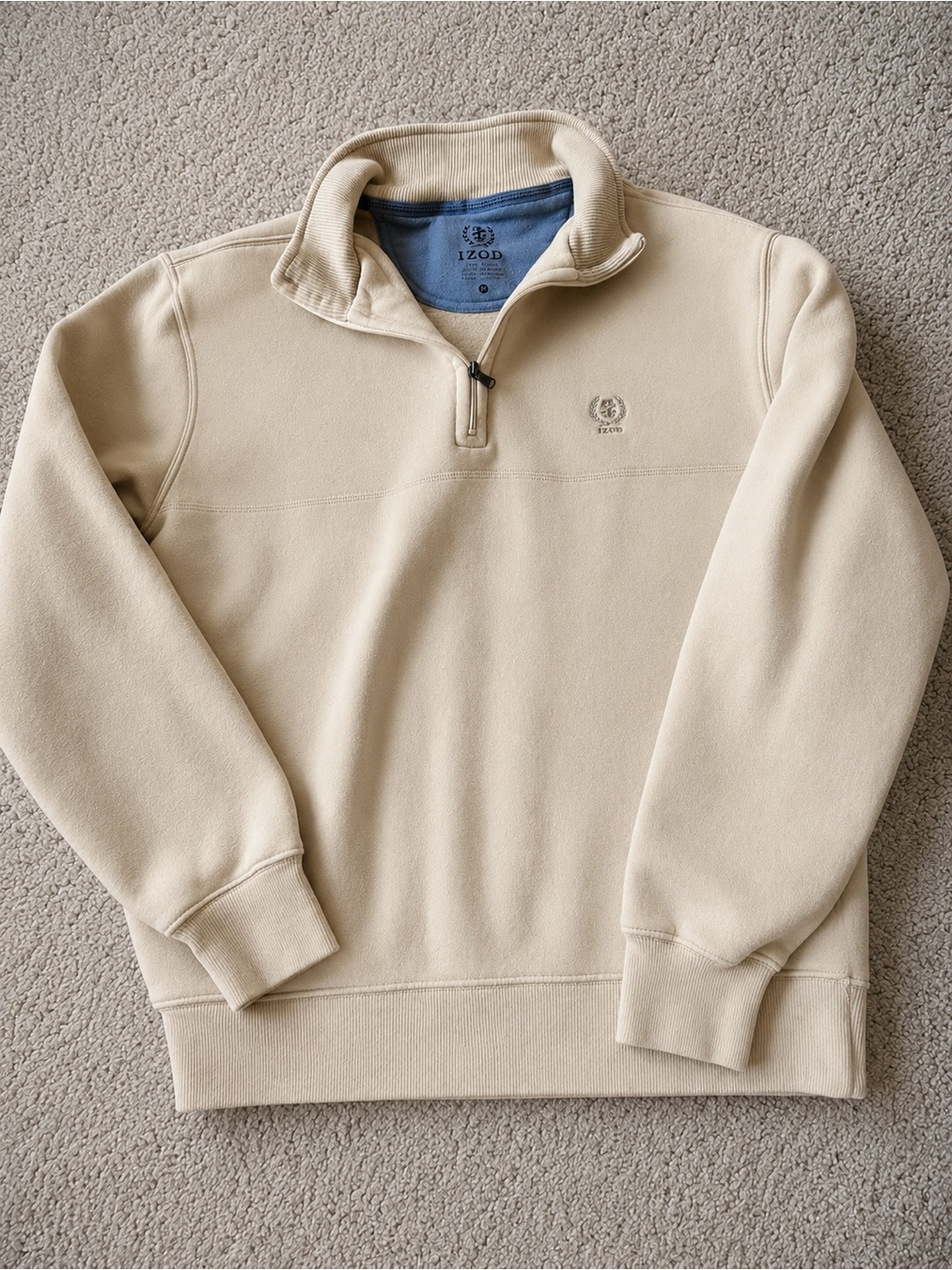 IZOD Quarter Zip Pullover Medium Butter Yellow Fleece Preppy